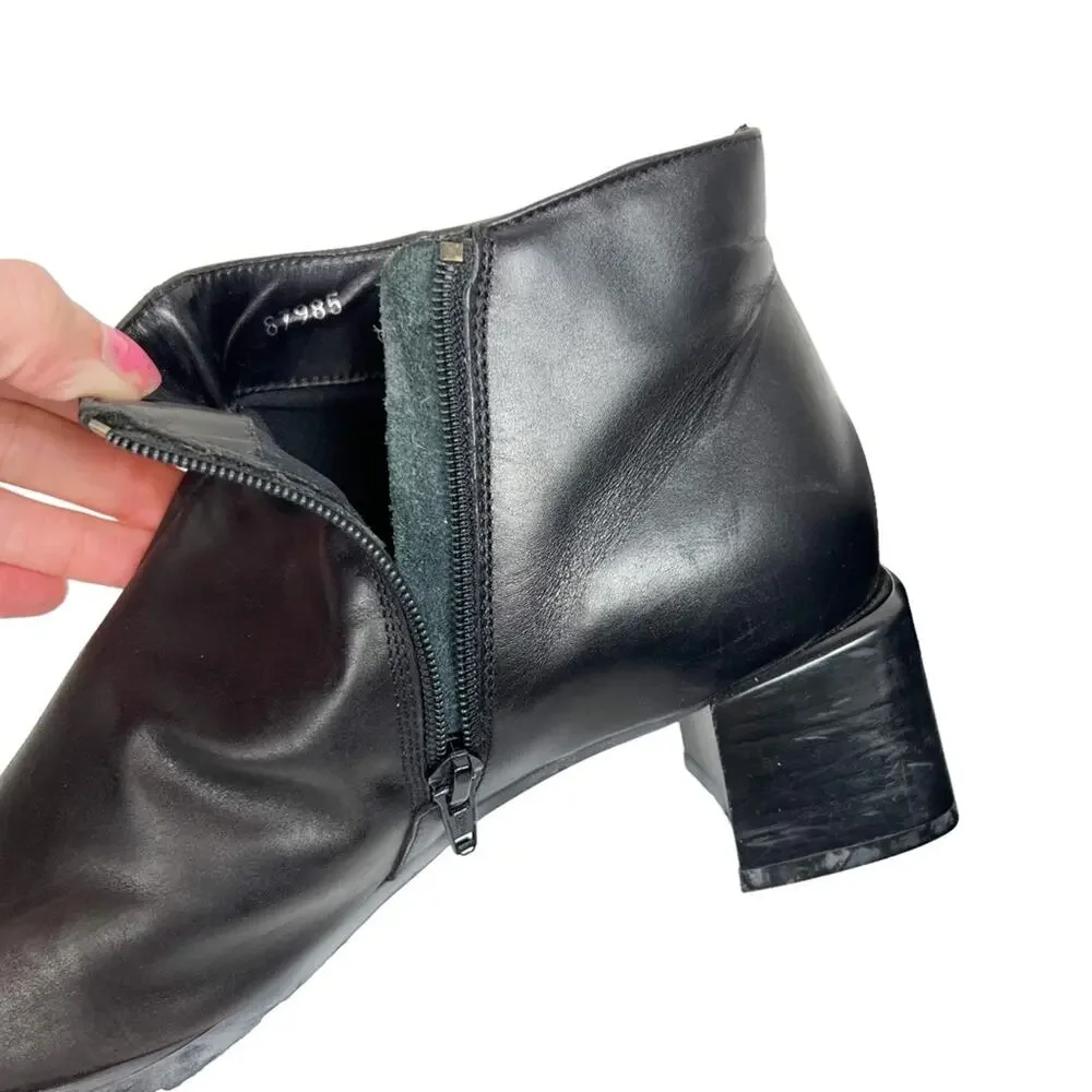 Vintage Ecco Black Leather Square Toe Ankle Boots Booties‎ Size 7